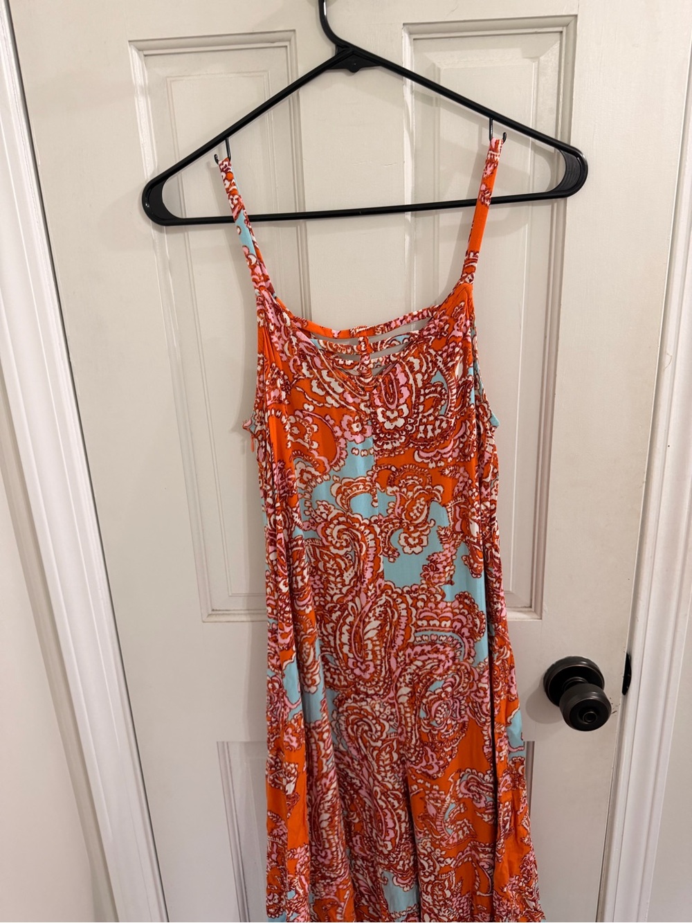 MSK Orange and Light Blue Paisley Spaghetti-Strap Maxi